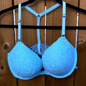 Victoria's Secret Racerback Bra Lightly Padded Floral Lace Front Closure 36D